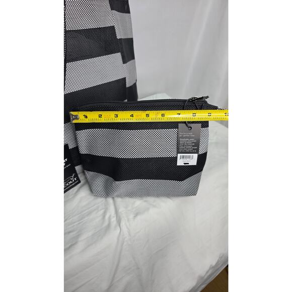 Scout Black Gray Striped Bucket List Large Open Top Shoulder  Tote Bag & Pouch - Picture 6 of 16